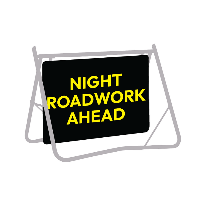 Night Roadwork Ahead, Night Use, 900 x 600mm Metal, Class 1 Reflective, Swing Stand