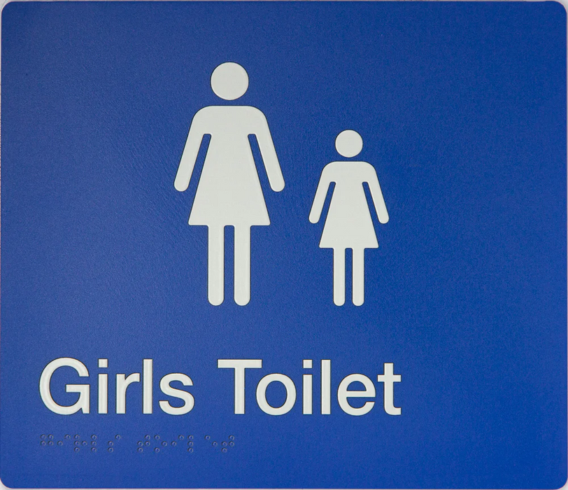 Braille Sign, Girls Toilet, 210 x 180mm, Blue/White PVC