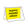 Traffic Hazard Ahead, 900 x 600mm Metal, Class 1 Reflective, Swing Stand