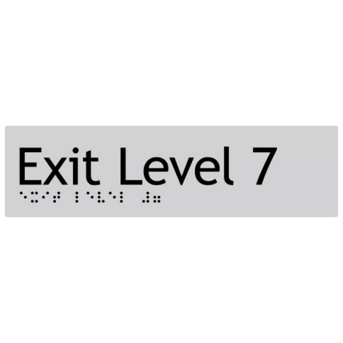 Braille Sign, Exit Level 7, 180 x 50mm, Silver/Black PVC