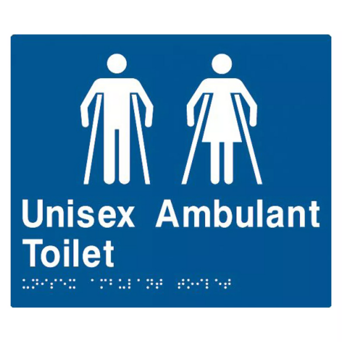 Braille Sign, Unisex Ambulant Toilet, 210 x 180mm, Blue/White PVC