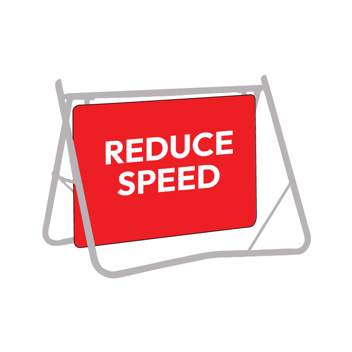 Reduce Speed, 900 x 600mm Metal, Class 1 Reflective, Swing Stand