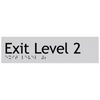 Braille Sign, Exit Level 2, 180 x 50mm, Silver/Black PVC