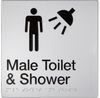 Braille Sign, Male Toilet & Shower, 210 x 180mm, Silver/Black PVC