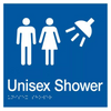 Braille Sign, Unisex Shower, 210 x 180mm, Blue/White PVC