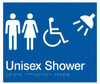 Braille Sign, Unisex Wheelchair Accessible Shower, 210 x 180mm, Blue/White PVC