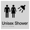 Braille Sign, Unisex Shower, 210 x 180mm, Silver/Black PVC