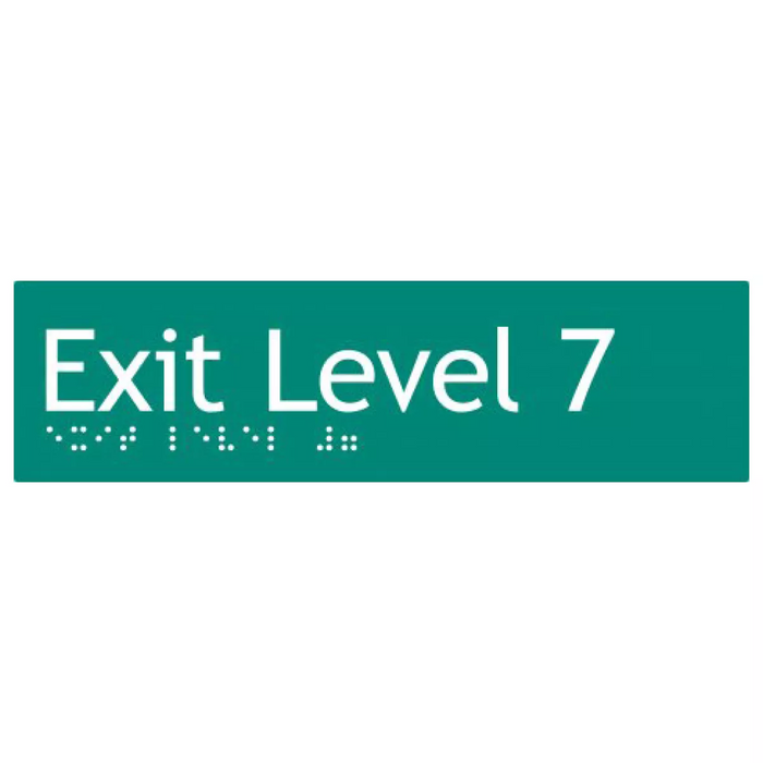 Braille Sign, Exit Level 7, 180 x 50mm, Green/White PVC