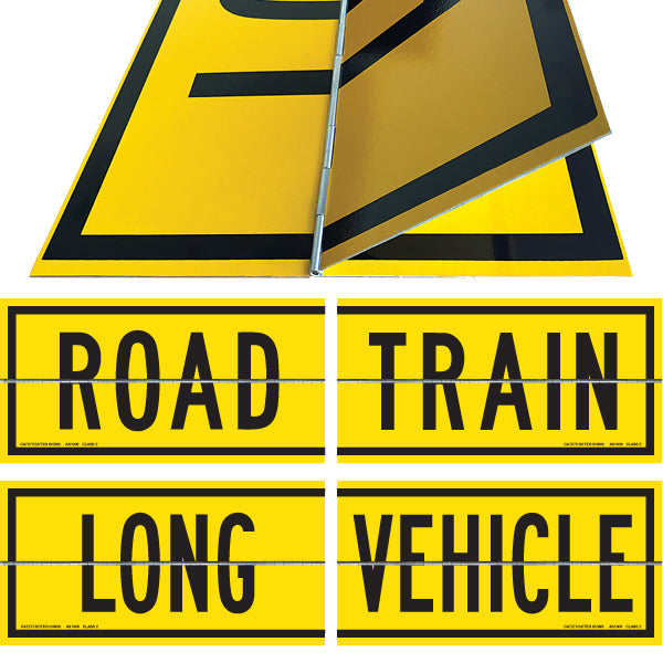 Long Vehicle/Road Train Flip Sign, 510 x 250mm, Two Piece Hinged, Class 2 Reflective Aluminium