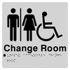 Braille Sign, Unisex Wheelchair Accessible Change Room, 210 x 180mm, Silver/Black PVC