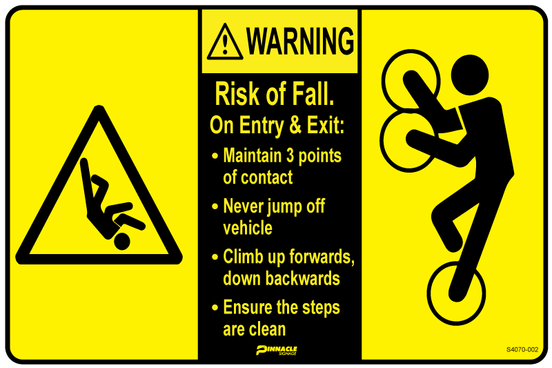Fall Risk Signage Hd Warning Risk Of Fall On Exit or Entry Maintain 3 Points of… — Pinnacle ...