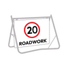 20 Roadwork (Speed Limit), 900 x 600mm Metal, Class 1 Reflective, Swing Stand