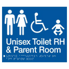 Braille Sign, Unisex Wheelchair Accessible Toilet RH & Parent Room, 235 x 180mm, Blue/White PVC