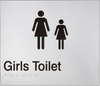 Braille Sign, Girls Toilet, 180 x 180mm, Silver/Black PVC