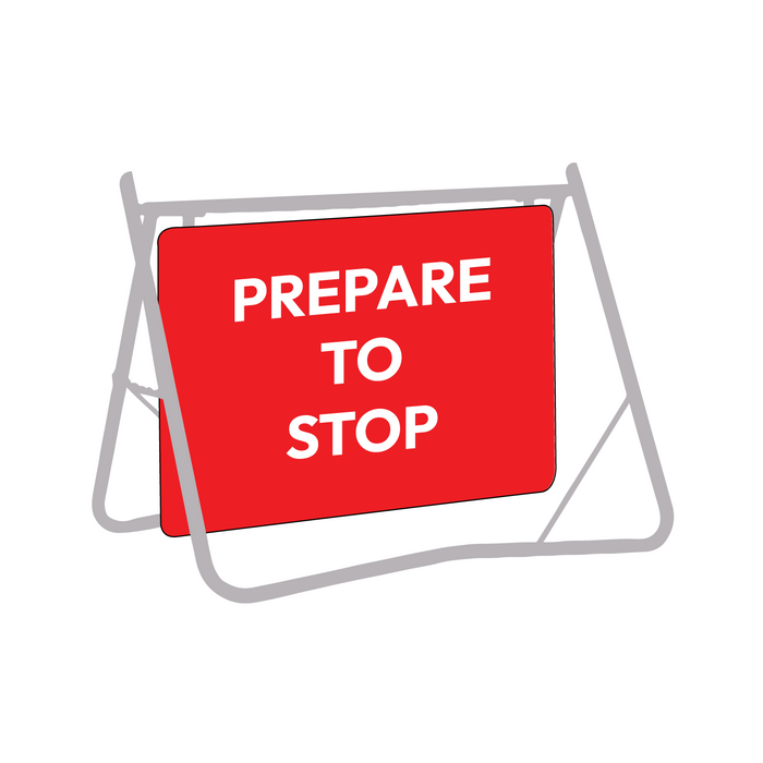 Prepare To Stop, 900 x 600mm Metal, Class 1 Reflective, Swing Stand