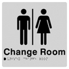 Braille Sign, Unisex Change Room, 210 x 180mm, Silver/Black PVC