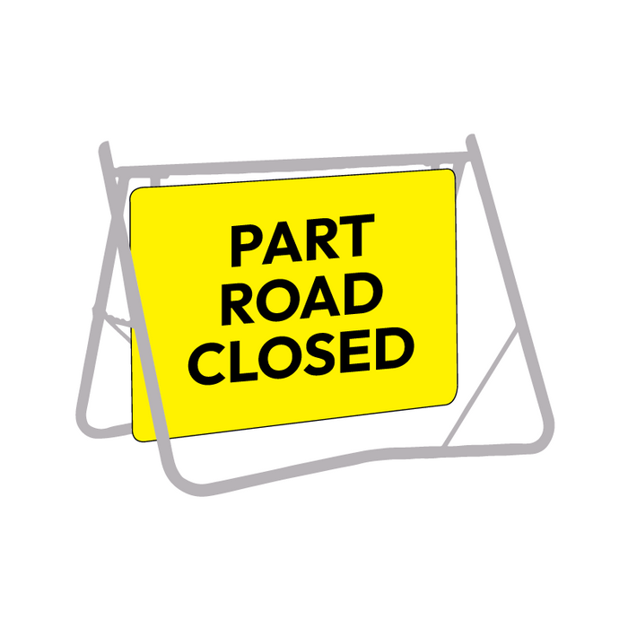 Part Road Closed, 900 x 600mm Metal, Class 1 Reflective, Swing Stand