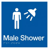 Braille Sign, Male Shower, 180 x 180mm, Blue/White PVC