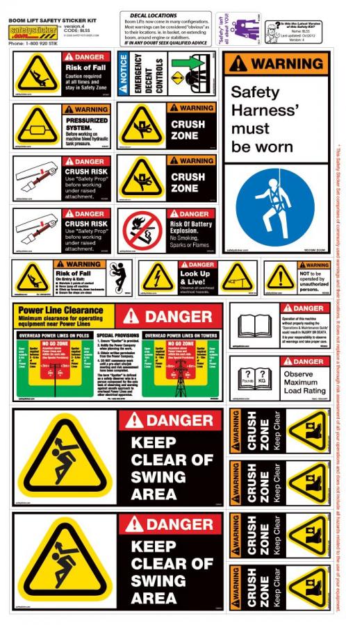 Topple Machine Signage Machinery Sticker Kit Boom Lift — Pinnacle Signage