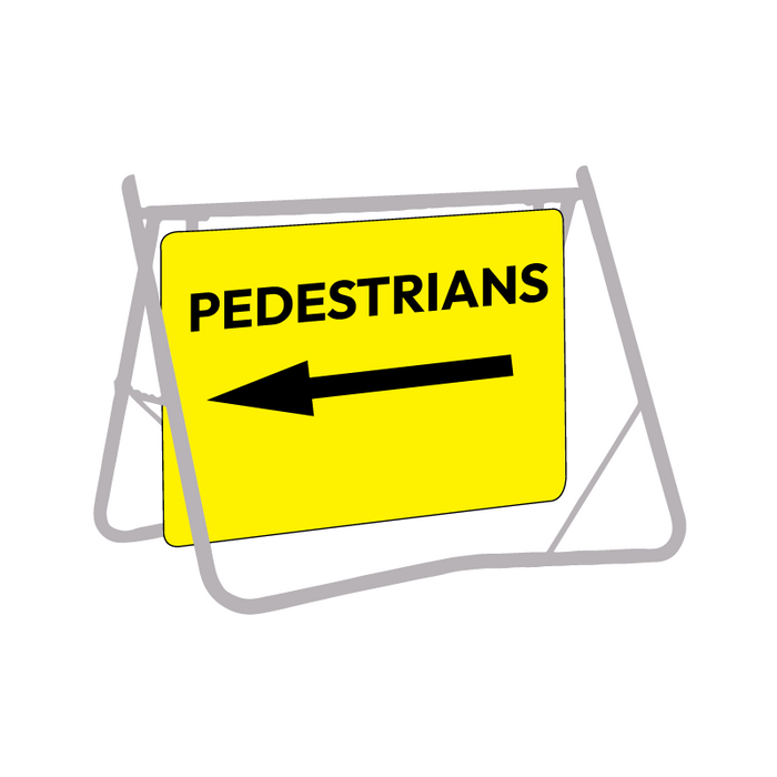 Pedestrians (Arrow Left), 900 x 600mm Metal, Class 1 Reflective, Swing Stand