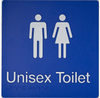 Braille Sign, Unisex Toilet, 180 x 180mm, Blue/White PVC