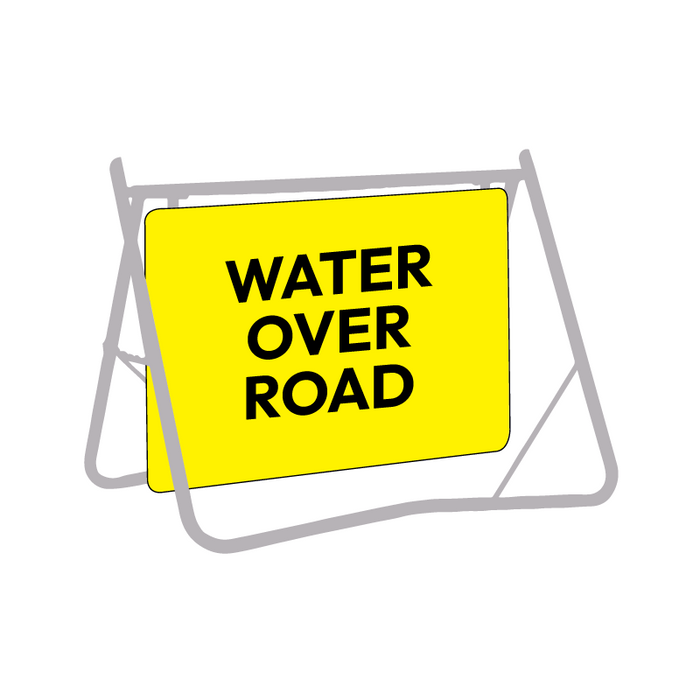 Water Over Road (Text), 900 x 600mm Metal, Class 1 Reflective, Swing Stand