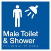 Braille Sign, Male Toilet & Shower, 210 x 180mm, Blue/White PVC