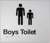Braille Sign, Boys Toilet, 180 x 180mm, Silver/Black PVC