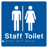 Braille Sign, Unisex Staff Toilet, 210 x 180mm, Blue/White PVC