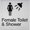 Braille Sign, Female Toilet & Shower, 210 x 180mm, Silver/Black PVC