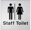 Braille Sign, Unisex Staff Toilet, 210 x 180mm, Silver/Black PVC