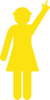 Yellow Cut Out Female Worker, Arm Up - Finger Pointing, 1800 x 900mm Corflute