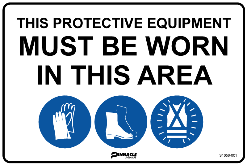 Combination Mandatory Sign, In This Area, Eye, Gloves, Footwear, Hi Vis