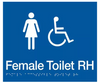 Braille Sign, Female Wheelchair Accessible Toilet Right Hand, 210 x 180mm, Blue/White PVC