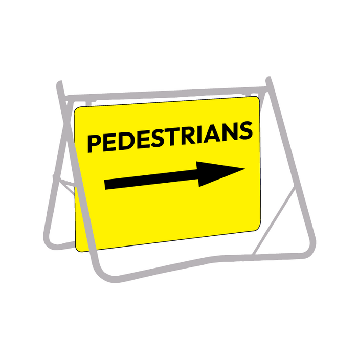 Pedestrians (Arrow Right), 900 x 600mm Metal, Class 1 Reflective, Swing Stand