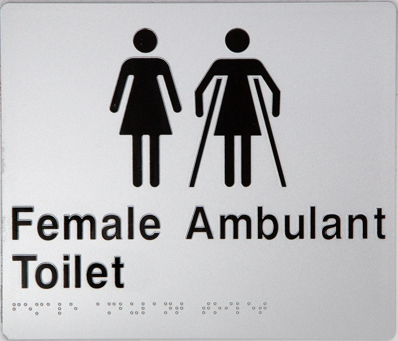 Braille Sign, Female Toilet & Female Ambulant Toilet, 210 x 180mm, Silver/Black PVC