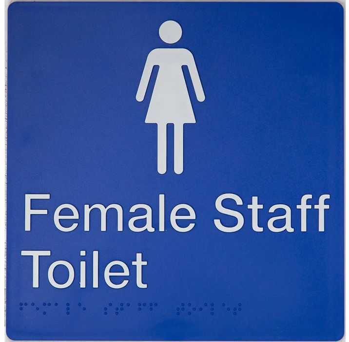 Braille Sign, Female Staff Toilet, 180 x 180mm, Blue/White PVC