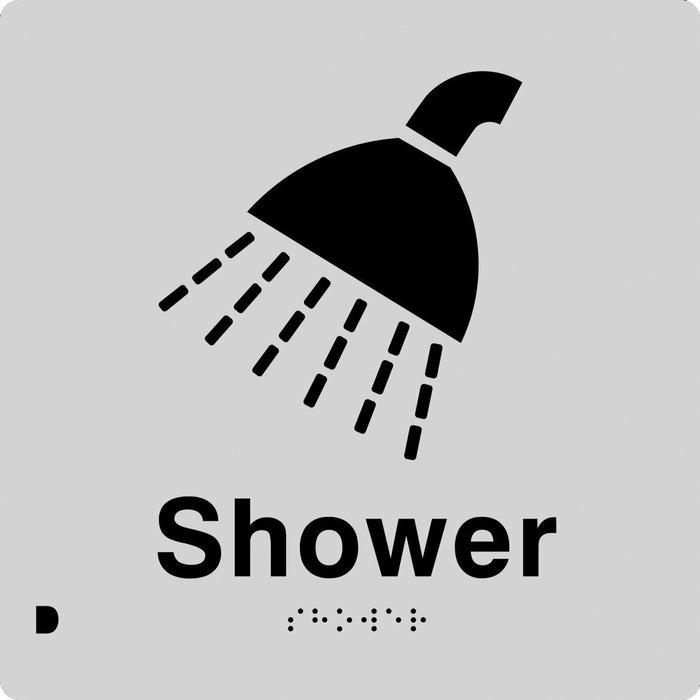 Braille Sign, Shower, 180 x 180mm, Silver/Black PVC