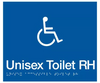Braille Sign, Unisex Disabled Toilet Right Hand, 180 x 180mm, Blue/White PVC