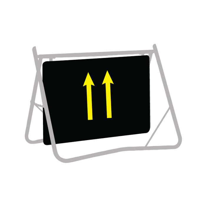 Lane Status (2 Lane Arrows), Night Use, 900 x 600mm Metal, Class 1 Reflective, Swing Stand